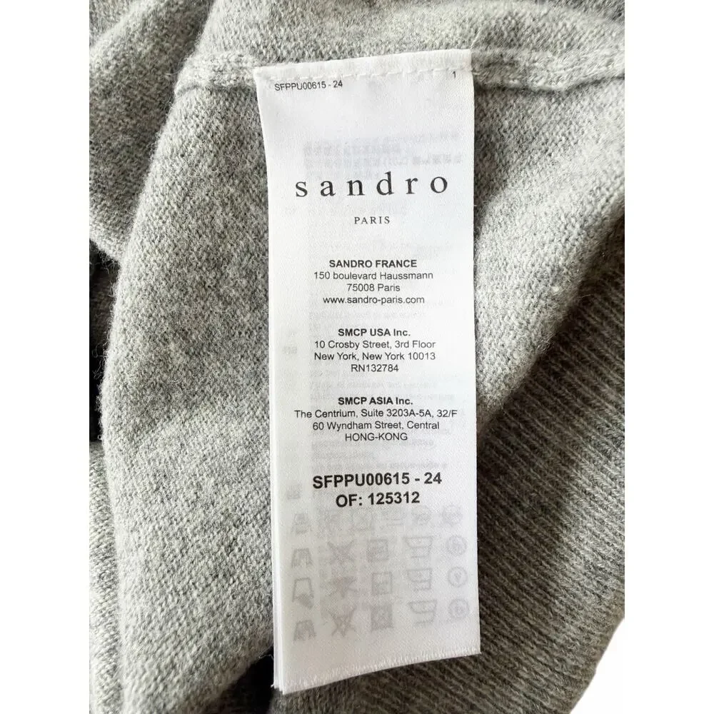 Sandro Camie Contrast V-Neck Sweater Gray Size 2 - Picture 6 of 7